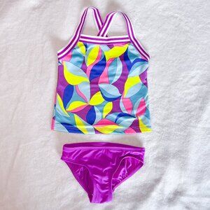 Lands' End Two Piece Tankini Swimsuit | Toddler Girls | 2T | Colorful | Purple